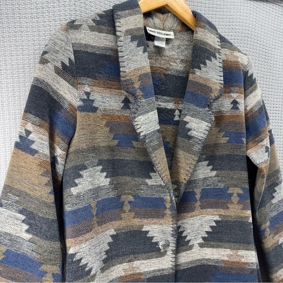 Vtg David Benjamin Southwestern Woven Jacket Coat Women Sz 8 Two Button Tribal - Picture 3 of 9